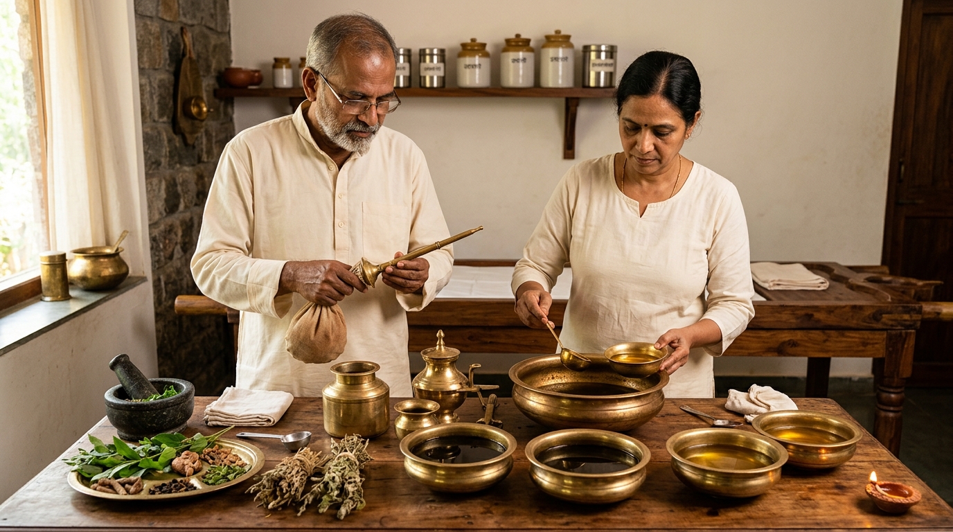 Classical Basti Karma Medicated Enema Preparation with Brass Basti Netra